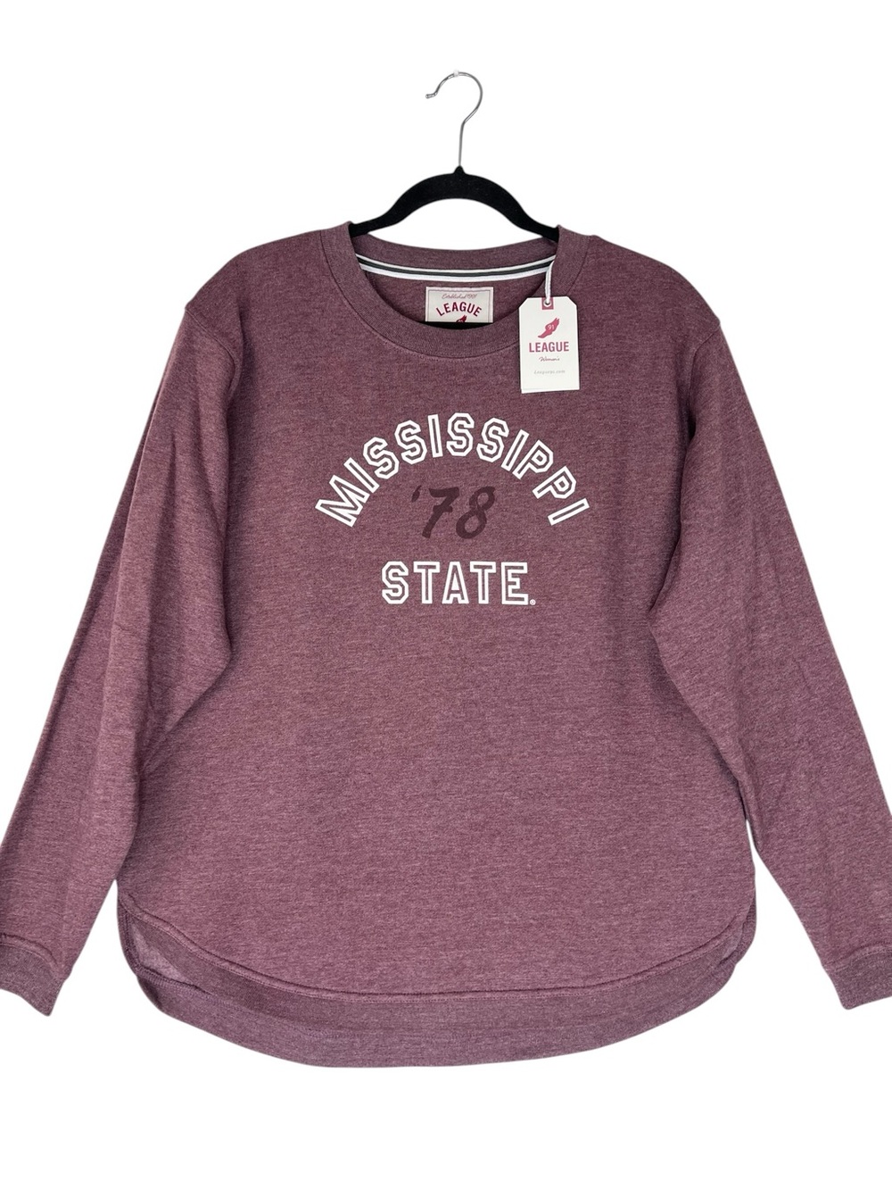 League Mississippi State Crewneck Sweatshirt Sz M NWT Rounded hem Red MSU
